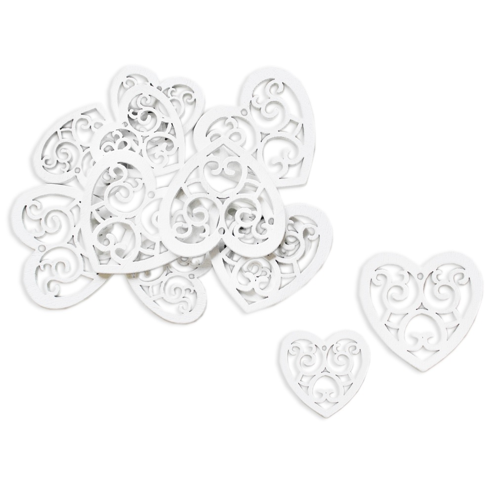 Srdce přízdoba dřevo 12ks 4cm bílá